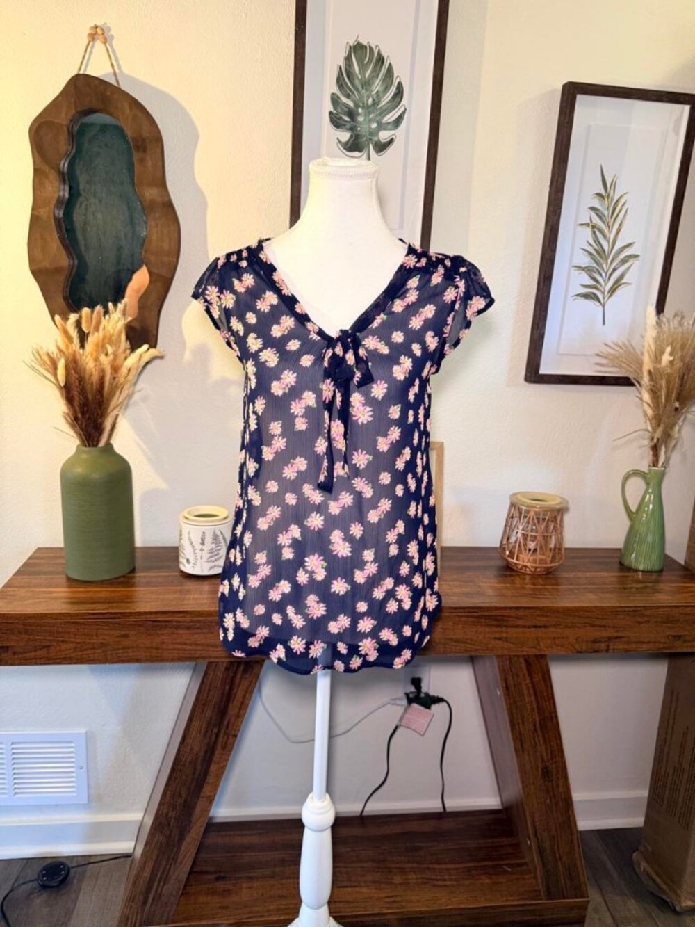 Sheer Floral Tie Front Blouse Boho Cottagecore Lightweight Top 8 Atmosphere